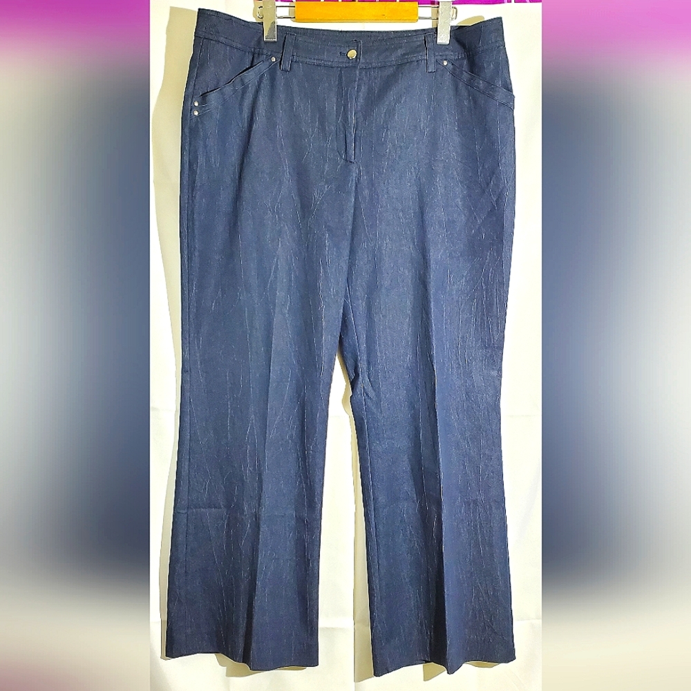 Conrad C Collection Wrinkled Denim Pattern Straight Leg Pants - Size 16